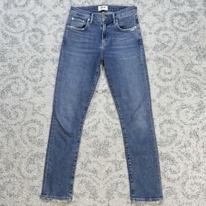 AGOLDE Toni Jeans Women's 24‎ Blue Slim Fit Light Wash Stretch Raw Hem